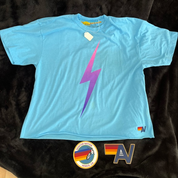 Aviator Nation Tops - NWT  RARE Aviator Nation Logo 2 sided logo and Bolt boyfriend T Shirt Large